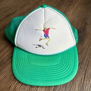 Vintage Trucker Hat with Skeleton Skateboarder Graphic